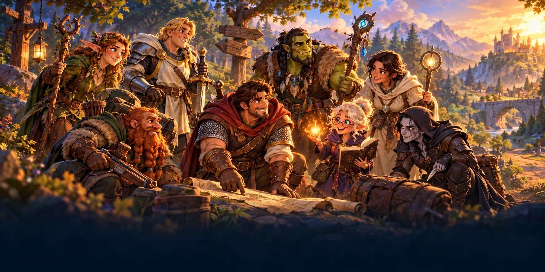 Heroes of many races gather together, ready for the road